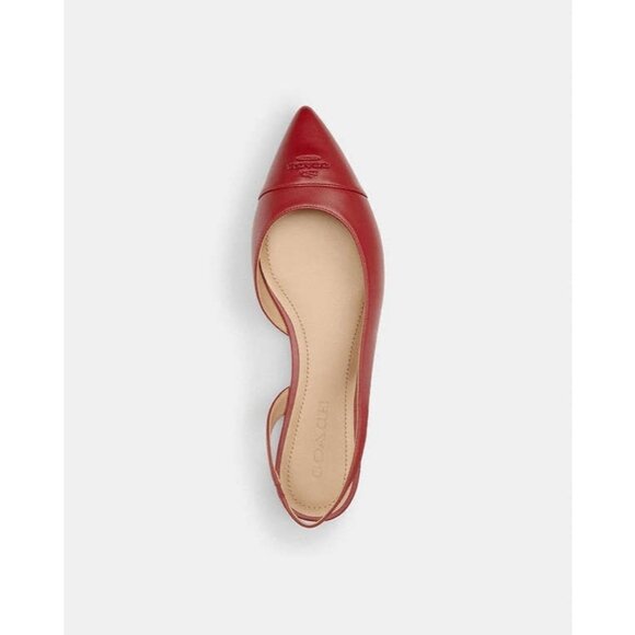Coach Valerie Slingback Flats Women’s Sz 8.5 Red Leather Logo Pointed Toe Party - Picture 2 of 4